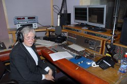 The Rev Dr Pat Mollan in the recording studio.